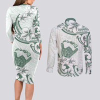 Aloha Hawaii Shaka Couples Matching Long Sleeve Bodycon Dress and Long Sleeve Button Shirt Hang Loose Mint Version - Polynesian Pride