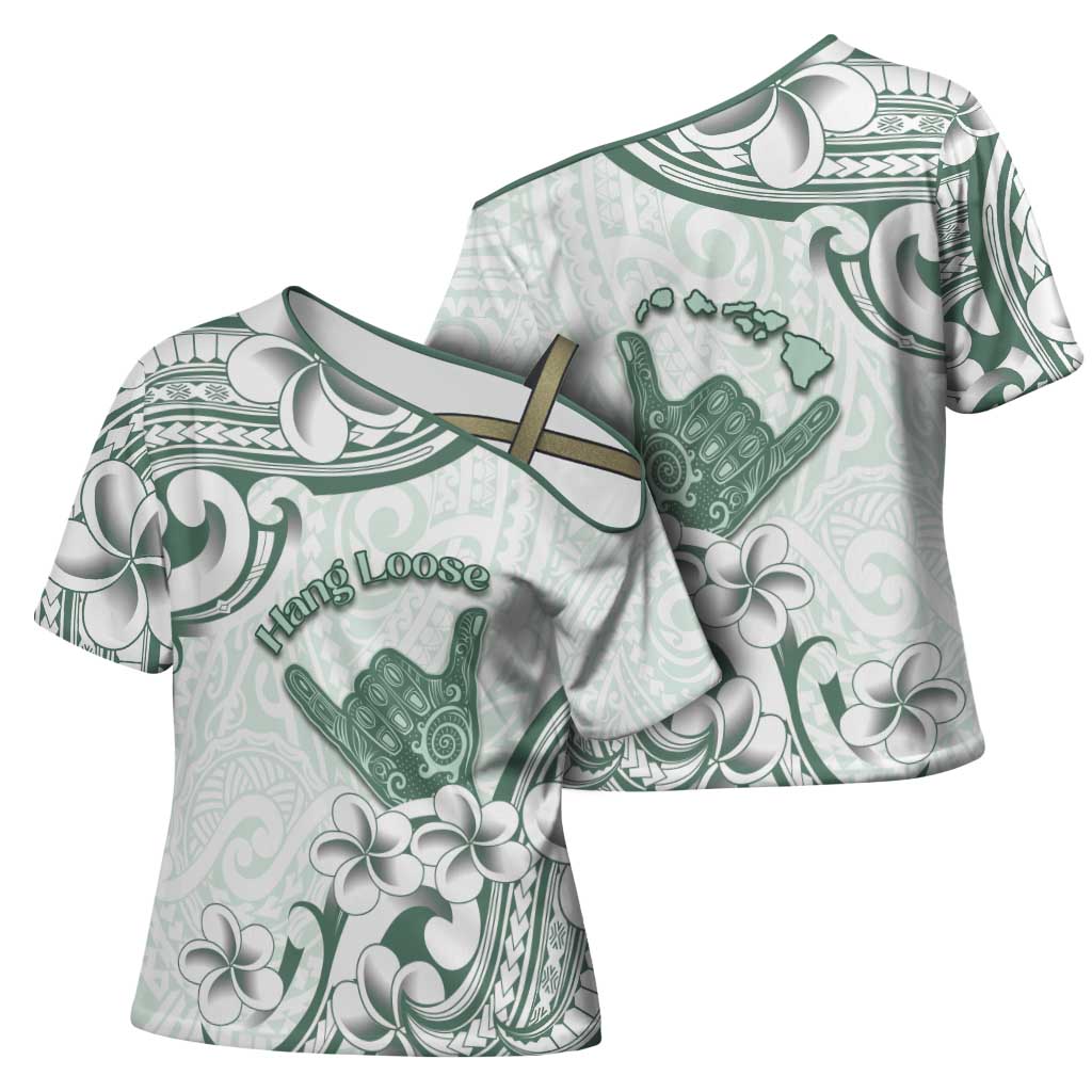 Aloha Hawaii Shaka Cross Shoulder Shirt Hang Loose Mint Version - Polynesian Pride