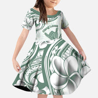 Aloha Hawaii Shaka Family Matching Off The Shoulder Long Sleeve Dress and Hawaiian Shirt Hang Loose Mint Version DT05 Daughter's Dress Mint - Polynesian Pride