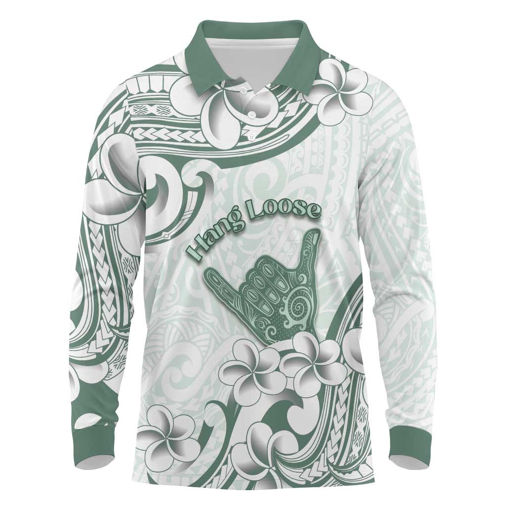 Aloha Hawaii Shaka Long Sleeve Polo Shirt Hang Loose Mint Version - Polynesian Pride