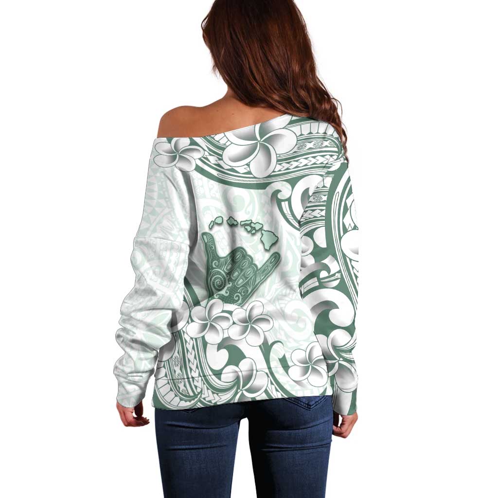 Aloha Hawaii Shaka Off Shoulder Sweater Hang Loose Mint Version - Polynesian Pride