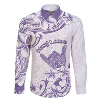 Aloha Hawaii Shaka Family Matching Long Sleeve Bodycon Dress and Hawaiian Shirt Hang Loose Purple Version DT05 Dad's Shirt - Long Sleeve Purple - Polynesian Pride