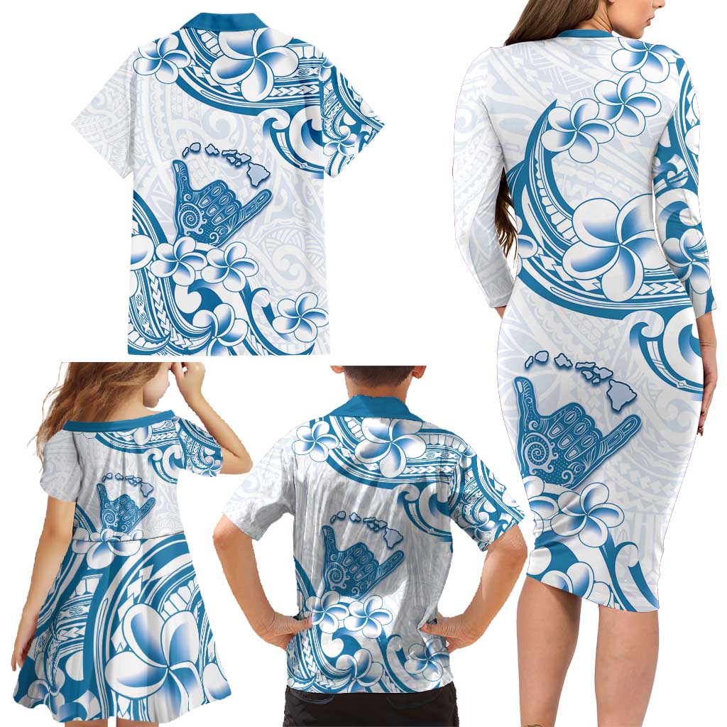 Aloha Hawaii Shaka Family Matching Long Sleeve Bodycon Dress and Hawaiian Shirt Hang Loose Blue Version DT05 - Polynesian Pride