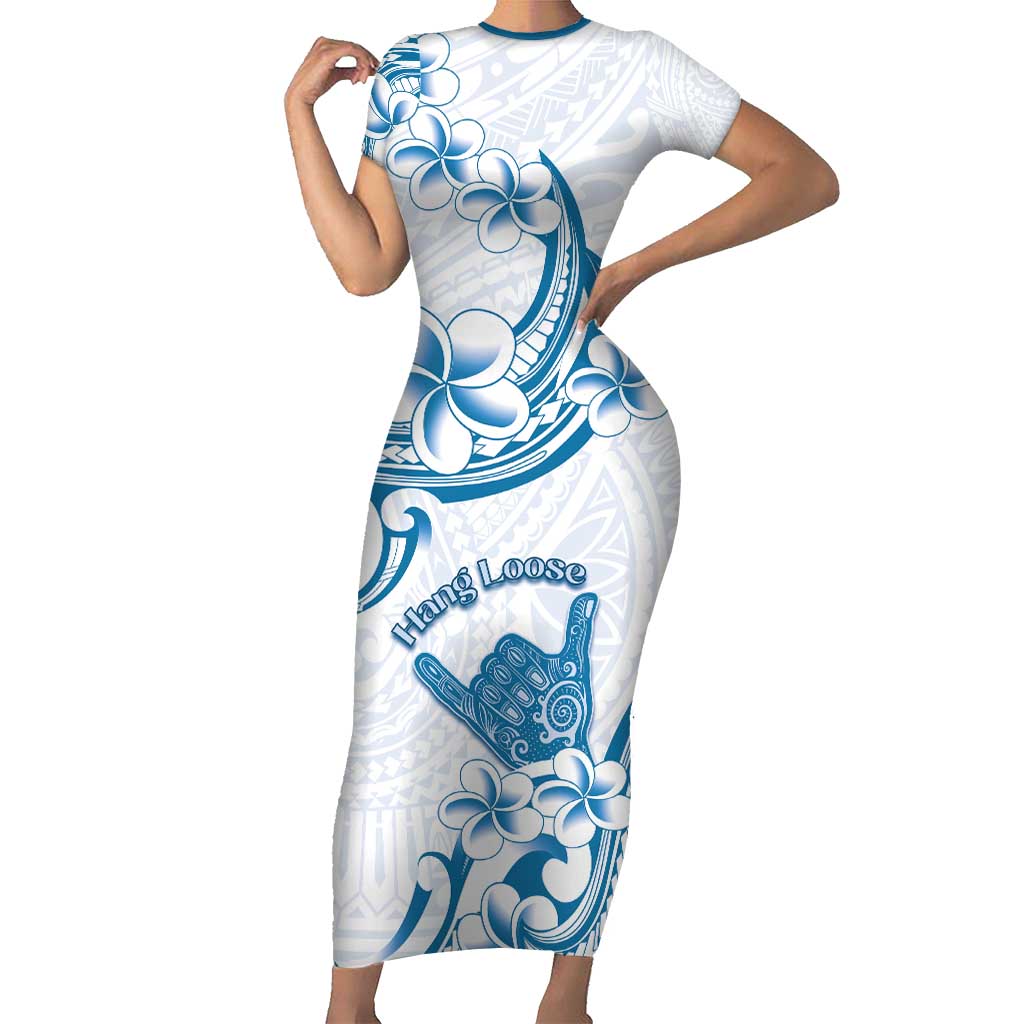 Aloha Hawaii Shaka Family Matching Short Sleeve Bodycon Dress and Hawaiian Shirt Hang Loose Blue Version DT05 Mom's Dress Blue - Polynesian Pride