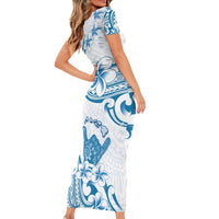 Aloha Hawaii Shaka Family Matching Short Sleeve Bodycon Dress and Hawaiian Shirt Hang Loose Blue Version DT05 - Polynesian Pride
