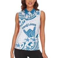 Aloha Hawaii Shaka Women Sleeveless Polo Shirt Hang Loose Blue Version DT05 - Polynesian Pride