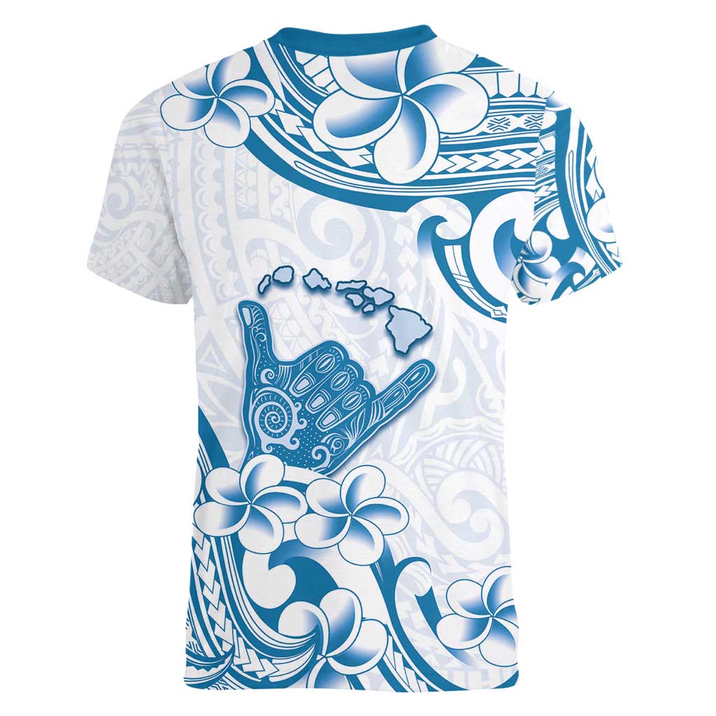 Aloha Hawaii Shaka Women V-Neck T-Shirt Hang Loose Blue Version DT05 - Polynesian Pride