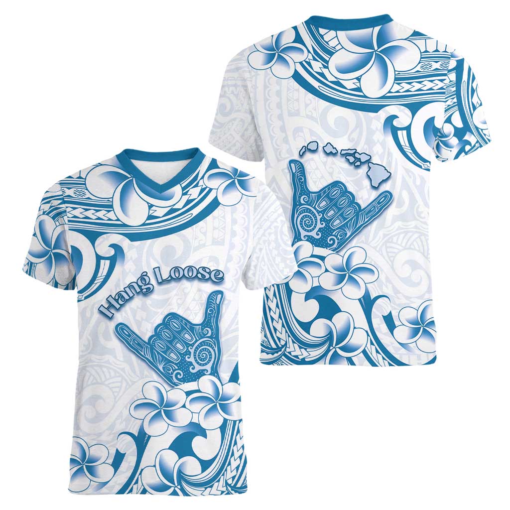 Aloha Hawaii Shaka Women V-Neck T-Shirt Hang Loose Blue Version DT05 - Polynesian Pride