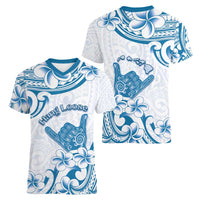 Aloha Hawaii Shaka Women V-Neck T-Shirt Hang Loose Blue Version DT05 - Polynesian Pride