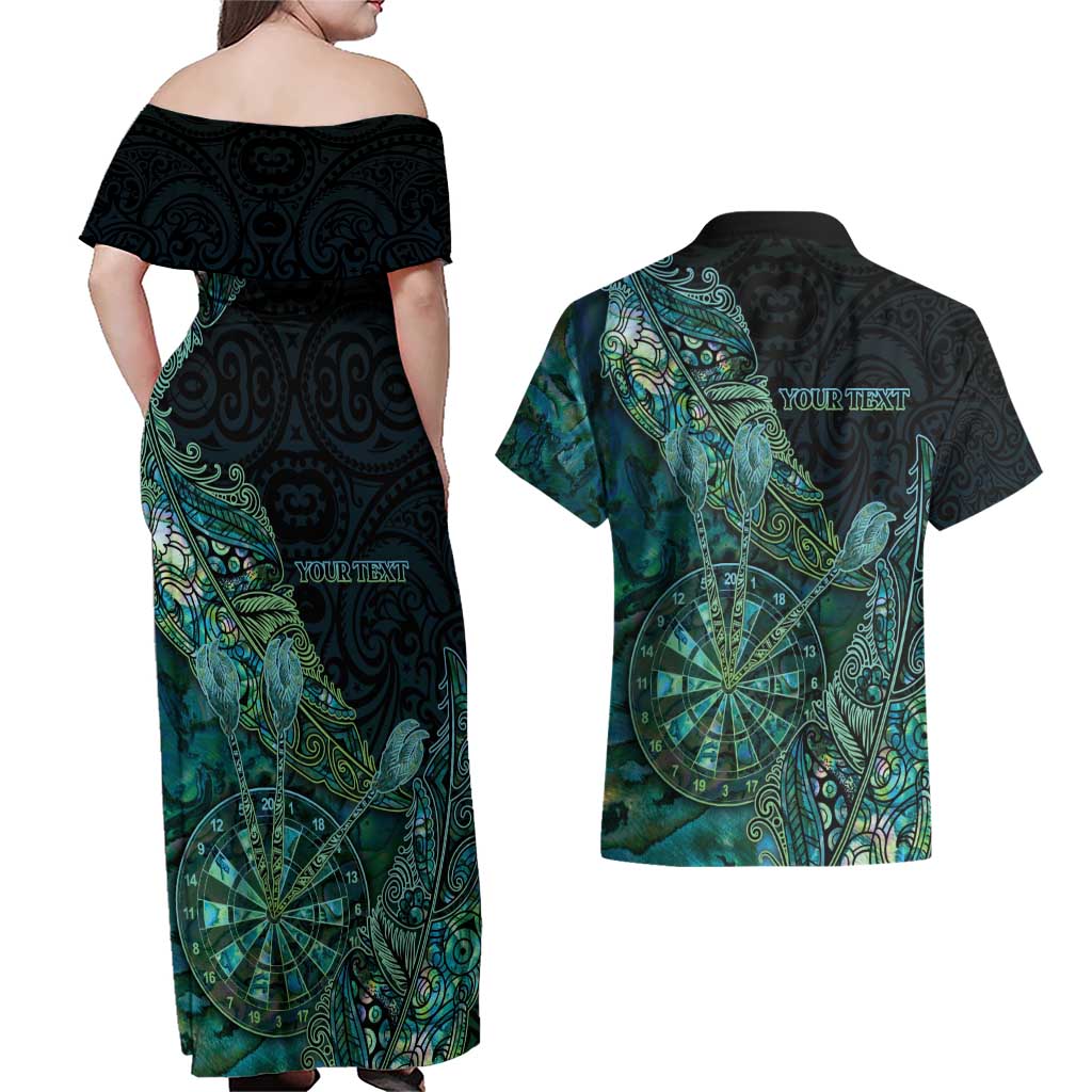 Personalised New Zealand Dart Couples Matching Off Shoulder Maxi Dress and Hawaiian Shirt Maori Fern With Paua Shell - Polynesian Pride
