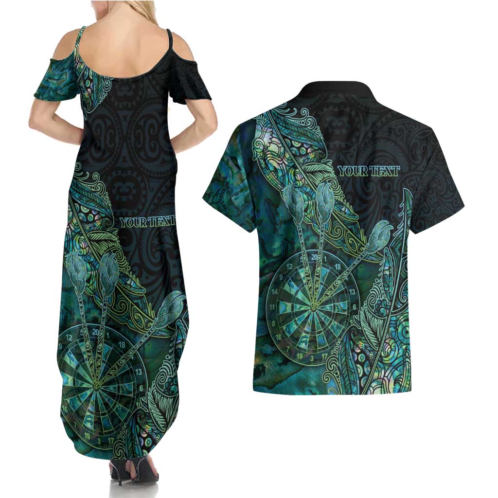 Personalised New Zealand Dart Couples Matching Summer Maxi Dress and Hawaiian Shirt Maori Fern With Paua Shell - Polynesian Pride