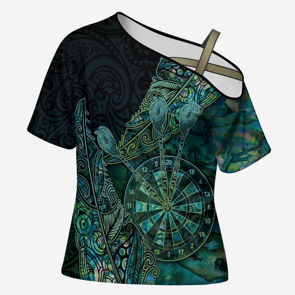 Personalised New Zealand Dart Cross Shoulder Shirt Maori Fern With Paua Shell - Polynesian Pride