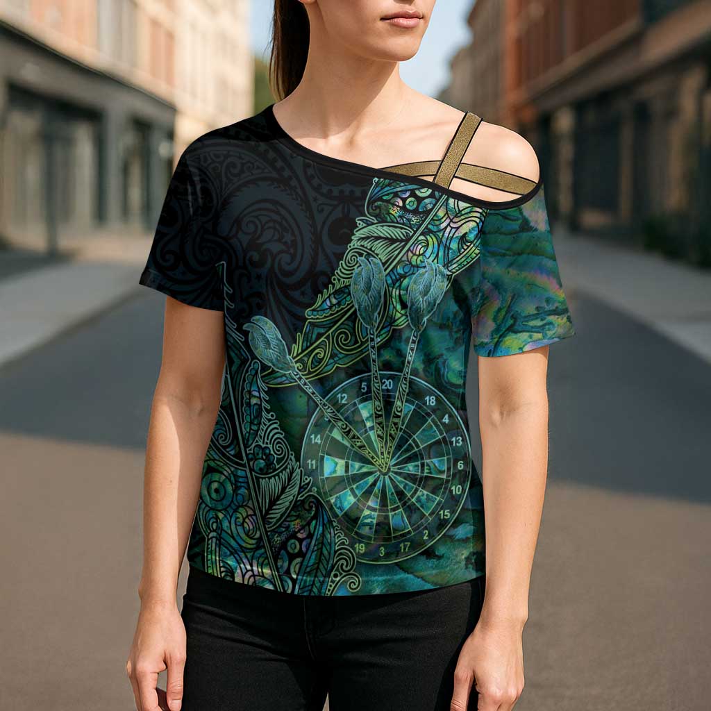 Personalised New Zealand Dart Cross Shoulder Shirt Maori Fern With Paua Shell - Polynesian Pride