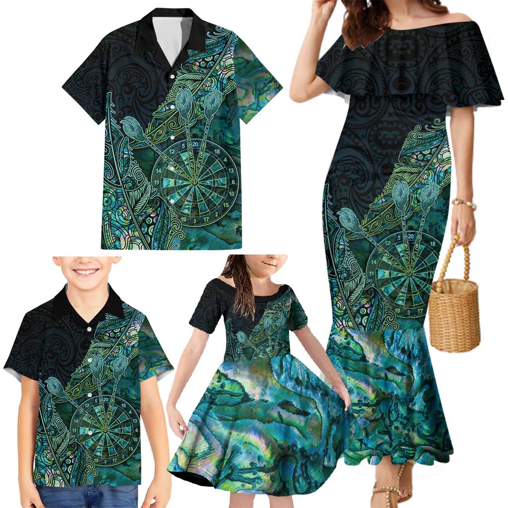 Personalised New Zealand Dart Family Matching Mermaid Dress and Hawaiian Shirt Maori Fern With Paua Shell DT05 - Polynesian Pride
