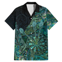Personalised New Zealand Dart Family Matching Mermaid Dress and Hawaiian Shirt Maori Fern With Paua Shell DT05 Dad's Shirt - Short Sleeve Green - Polynesian Pride