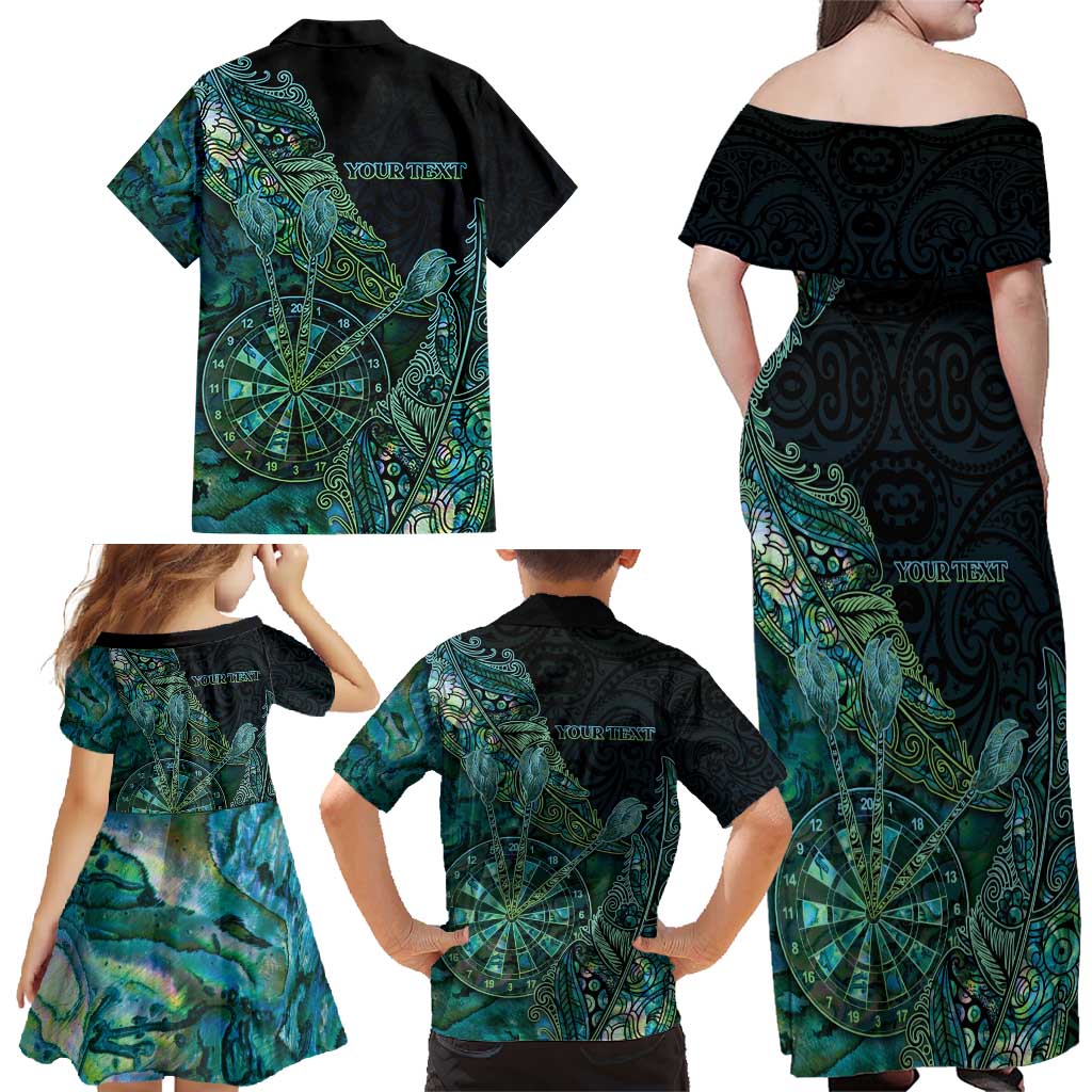 Personalised New Zealand Dart Family Matching Off Shoulder Maxi Dress and Hawaiian Shirt Maori Fern With Paua Shell DT05 - Polynesian Pride