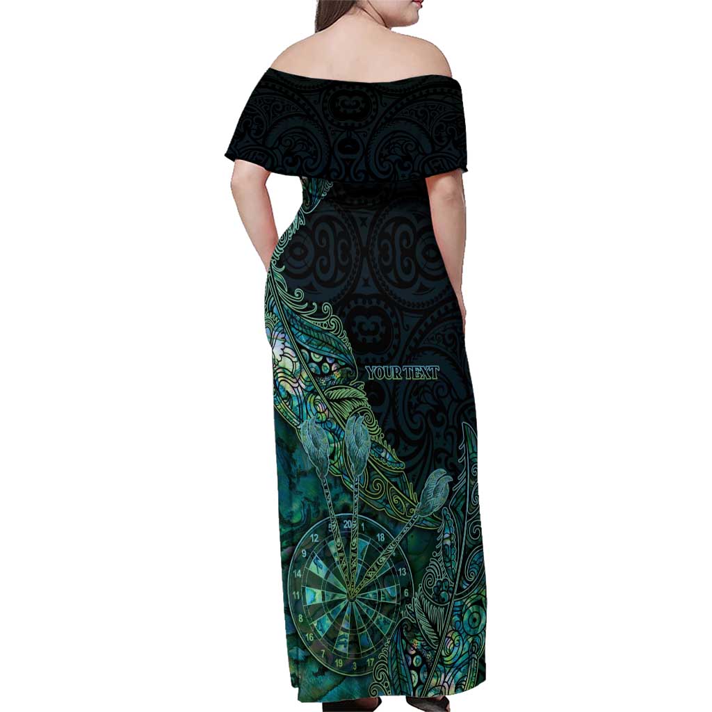 Personalised New Zealand Dart Family Matching Off Shoulder Maxi Dress and Hawaiian Shirt Maori Fern With Paua Shell DT05 - Polynesian Pride