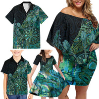 Personalised New Zealand Dart Family Matching Off Shoulder Short Dress and Hawaiian Shirt Maori Fern With Paua Shell DT05 - Polynesian Pride