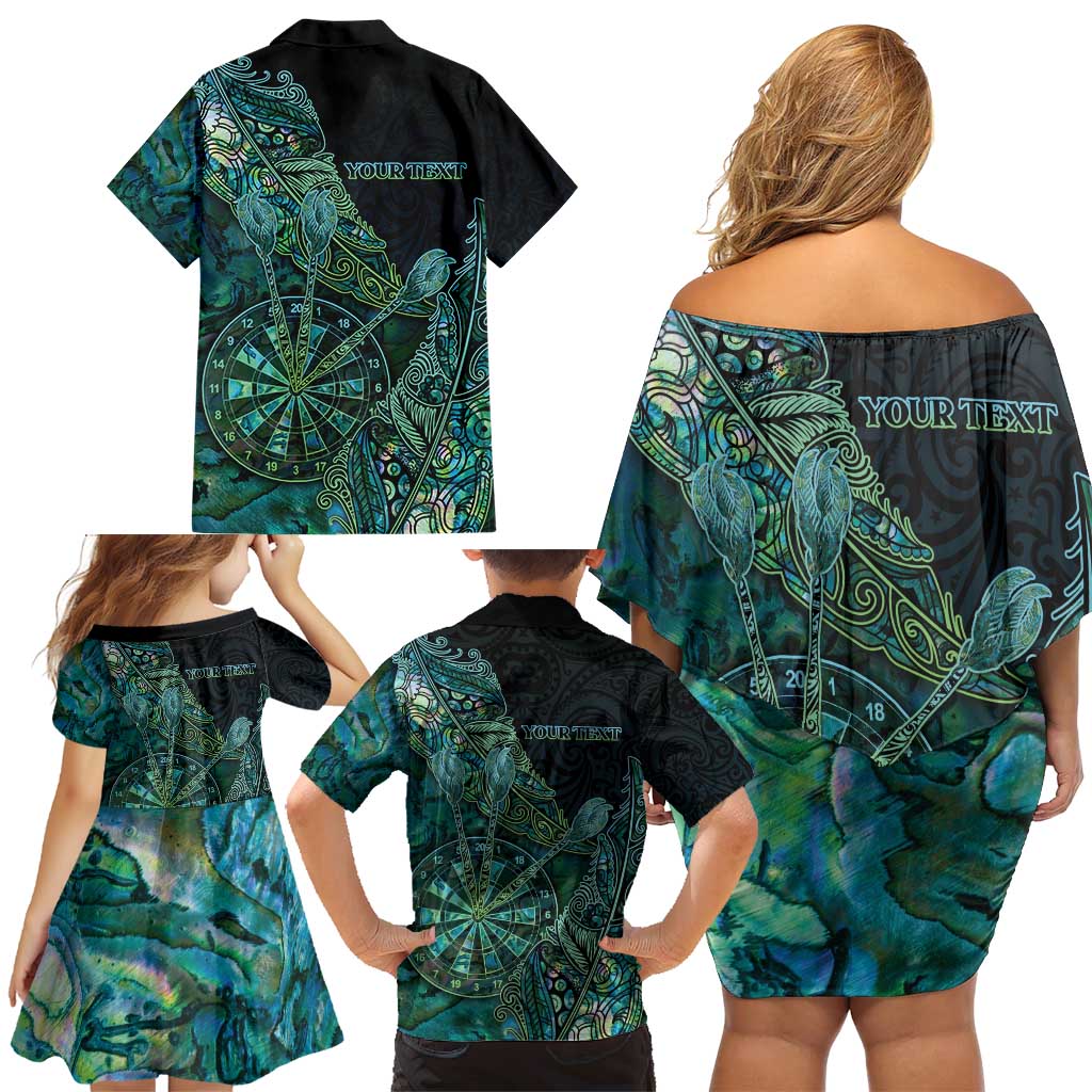 Personalised New Zealand Dart Family Matching Off Shoulder Short Dress and Hawaiian Shirt Maori Fern With Paua Shell DT05 - Polynesian Pride