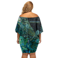 Personalised New Zealand Dart Family Matching Off Shoulder Short Dress and Hawaiian Shirt Maori Fern With Paua Shell DT05 - Polynesian Pride