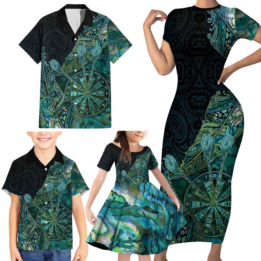 Personalised New Zealand Dart Family Matching Short Sleeve Bodycon Dress and Hawaiian Shirt Maori Fern With Paua Shell DT05 - Polynesian Pride