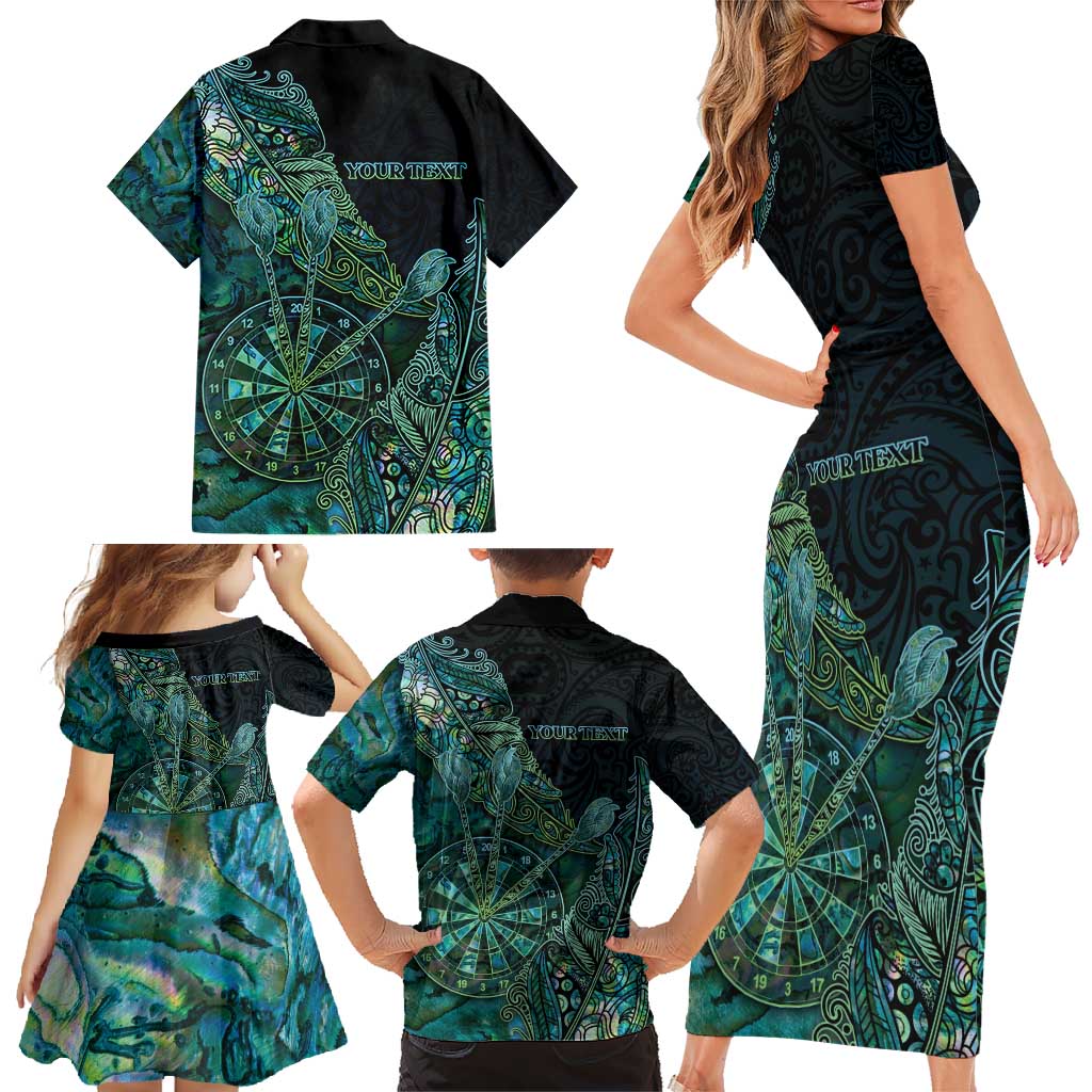 Personalised New Zealand Dart Family Matching Short Sleeve Bodycon Dress and Hawaiian Shirt Maori Fern With Paua Shell DT05 - Polynesian Pride