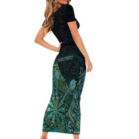 Personalised New Zealand Dart Family Matching Short Sleeve Bodycon Dress and Hawaiian Shirt Maori Fern With Paua Shell DT05 - Polynesian Pride