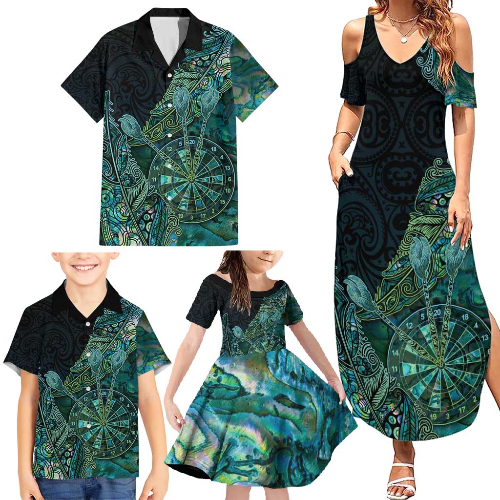 Personalised New Zealand Dart Family Matching Summer Maxi Dress and Hawaiian Shirt Maori Fern With Paua Shell - Polynesian Pride