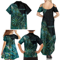 Personalised New Zealand Dart Family Matching Summer Maxi Dress and Hawaiian Shirt Maori Fern With Paua Shell DT05 - Polynesian Pride