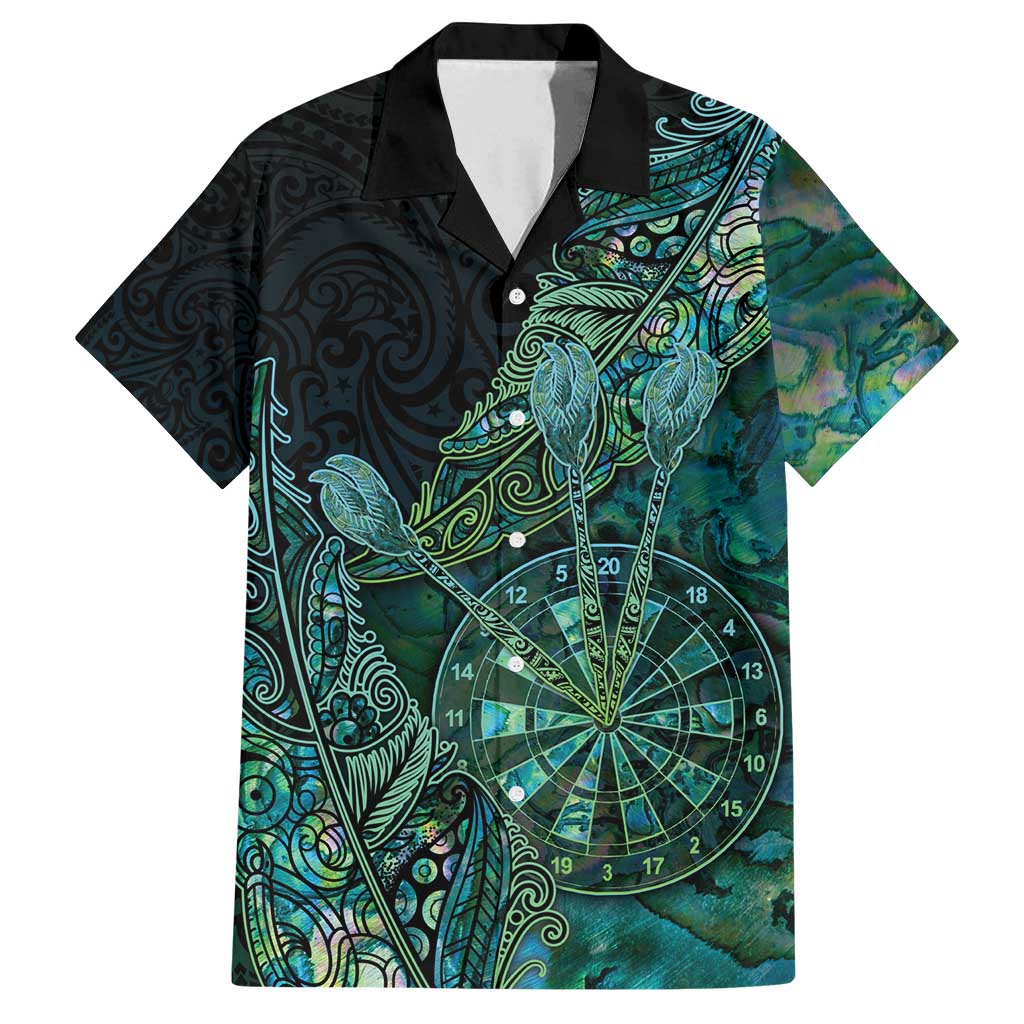 Personalised New Zealand Dart Family Matching Summer Maxi Dress and Hawaiian Shirt Maori Fern With Paua Shell DT05 Dad's Shirt - Short Sleeve Green - Polynesian Pride