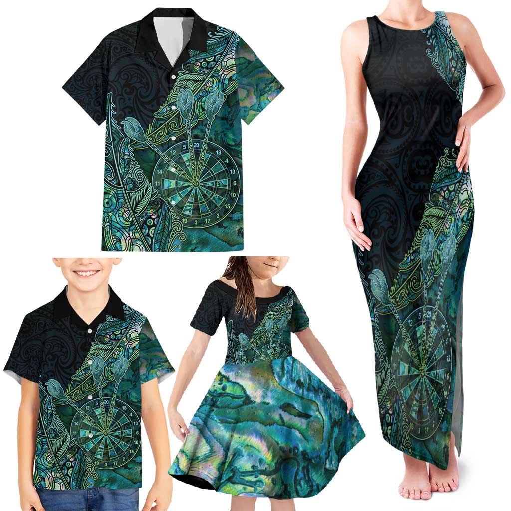 Personalised New Zealand Dart Family Matching Tank Maxi Dress and Hawaiian Shirt Maori Fern With Paua Shell DT05 - Polynesian Pride