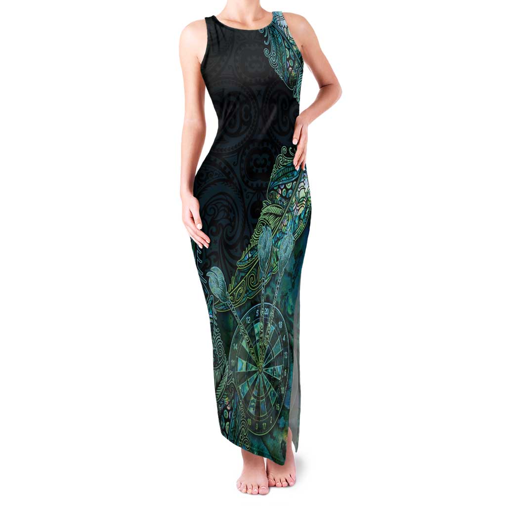 Personalised New Zealand Dart Family Matching Tank Maxi Dress and Hawaiian Shirt Maori Fern With Paua Shell DT05 Mom's Dress Green - Polynesian Pride