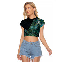Personalised New Zealand Dart Raglan Cropped T Shirt Maori Fern With Paua Shell - Polynesian Pride