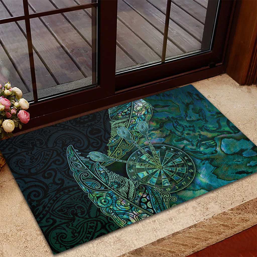 New Zealand Dart Rubber Doormat Maori Fern With Paua Shell - Polynesian Pride