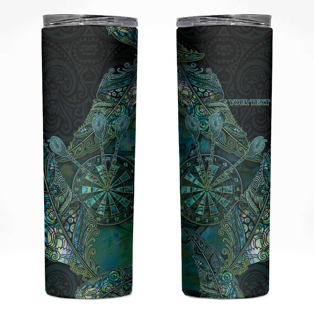 Personalised New Zealand Dart Skinny Tumbler Maori Fern With Paua Shell DT05 Green - Polynesian Pride