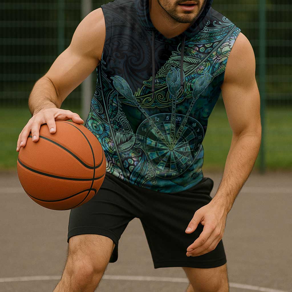 Personalised New Zealand Dart Sleeveless Hoodie Maori Fern With Paua Shell - Polynesian Pride