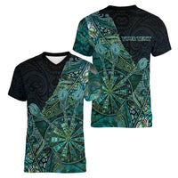 Personalised New Zealand Dart Women V-Neck T-Shirt Maori Fern With Paua Shell DT05 - Polynesian Pride