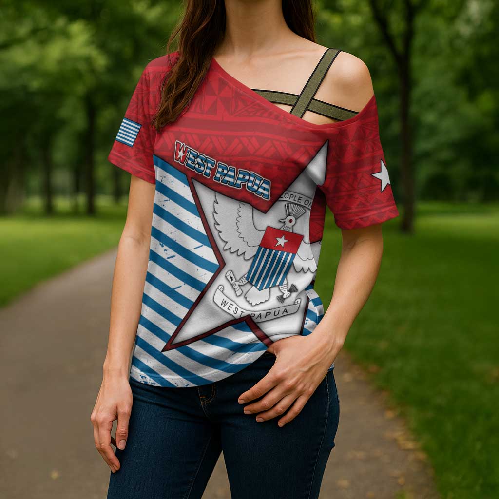 West Papua Morning Star Cross Shoulder Shirt One People One Soul - Polynesian Pride