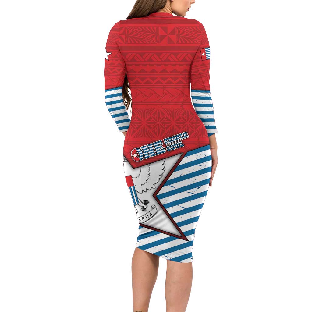 West Papua Morning Star Family Matching Long Sleeve Bodycon Dress and Hawaiian Shirt One People One Soul DT05 - Polynesian Pride