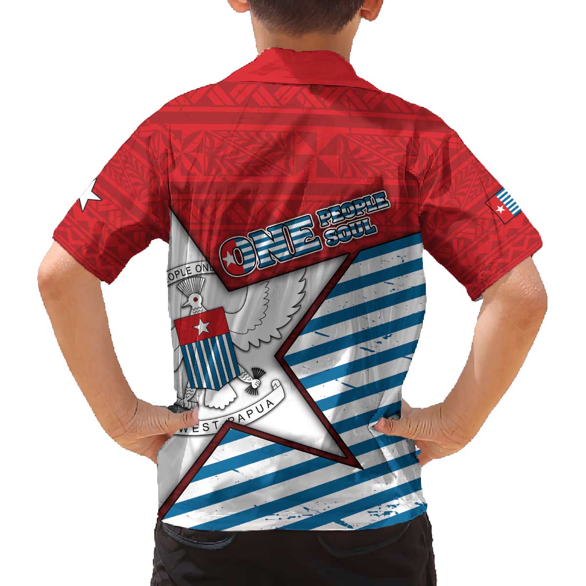 West Papua Morning Star Family Matching Off The Shoulder Long Sleeve Dress and Hawaiian Shirt One People One Soul DT05 - Polynesian Pride