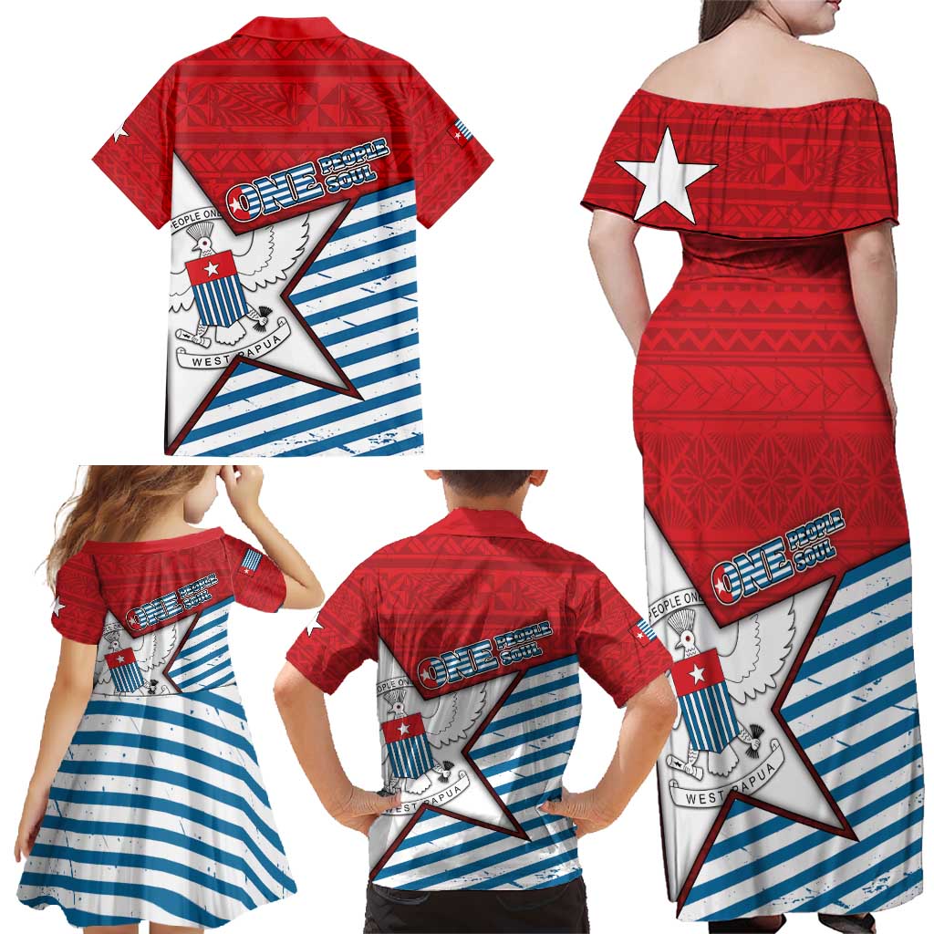 West Papua Morning Star Family Matching Off Shoulder Maxi Dress and Hawaiian Shirt One People One Soul DT05 - Polynesian Pride