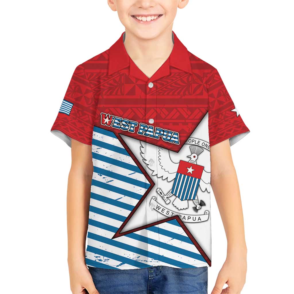 West Papua Morning Star Family Matching Tank Maxi Dress and Hawaiian Shirt One People One Soul DT05 Son's Shirt Red - Polynesian Pride