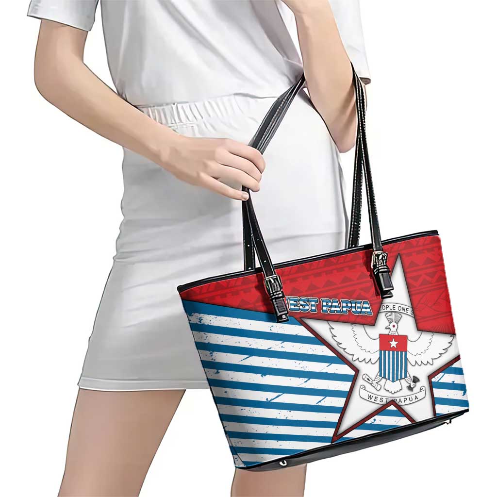 West Papua Morning Star Leather Tote Bag One People One Soul - Polynesian Pride