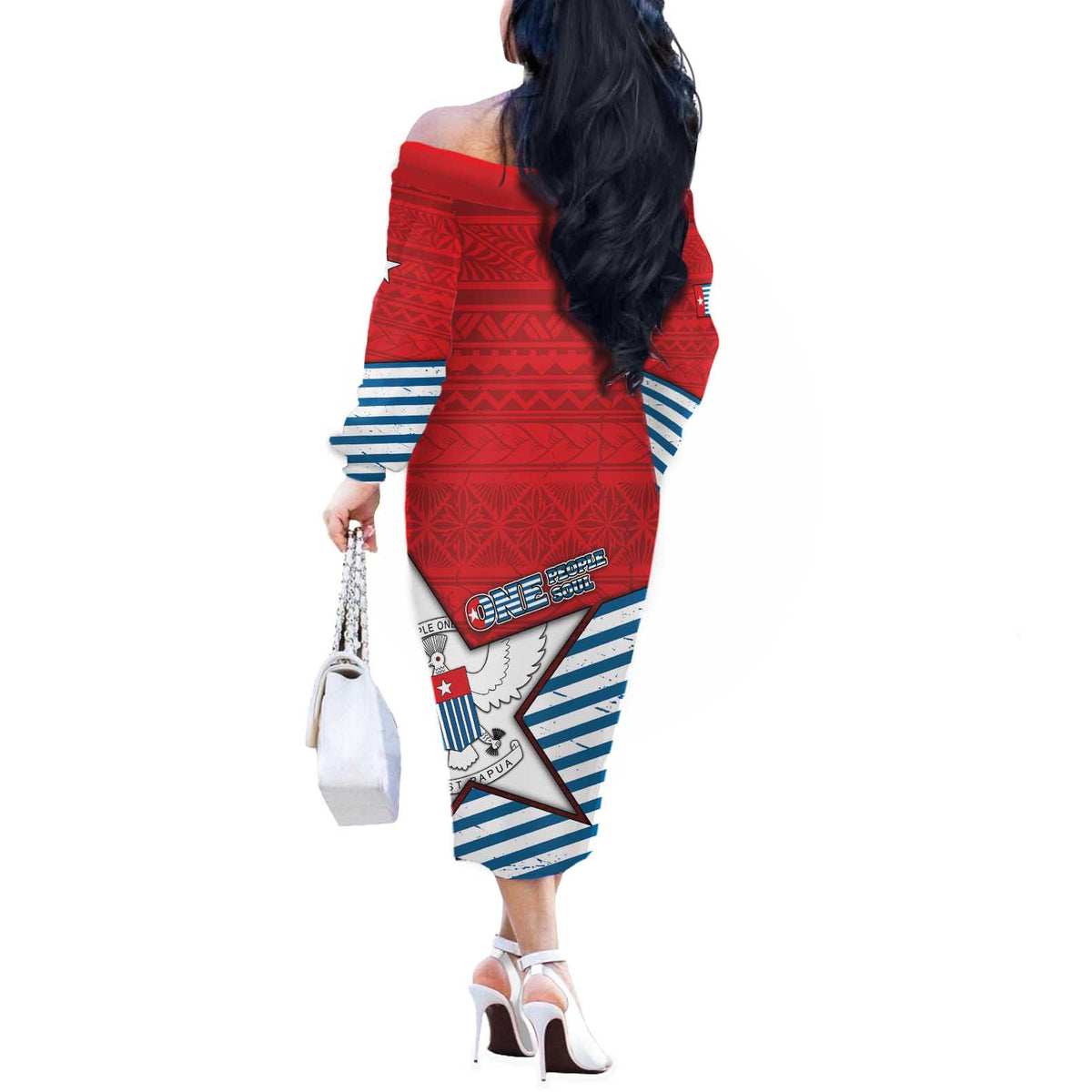 West Papua Morning Star Off The Shoulder Long Sleeve Dress One People One Soul - Polynesian Pride