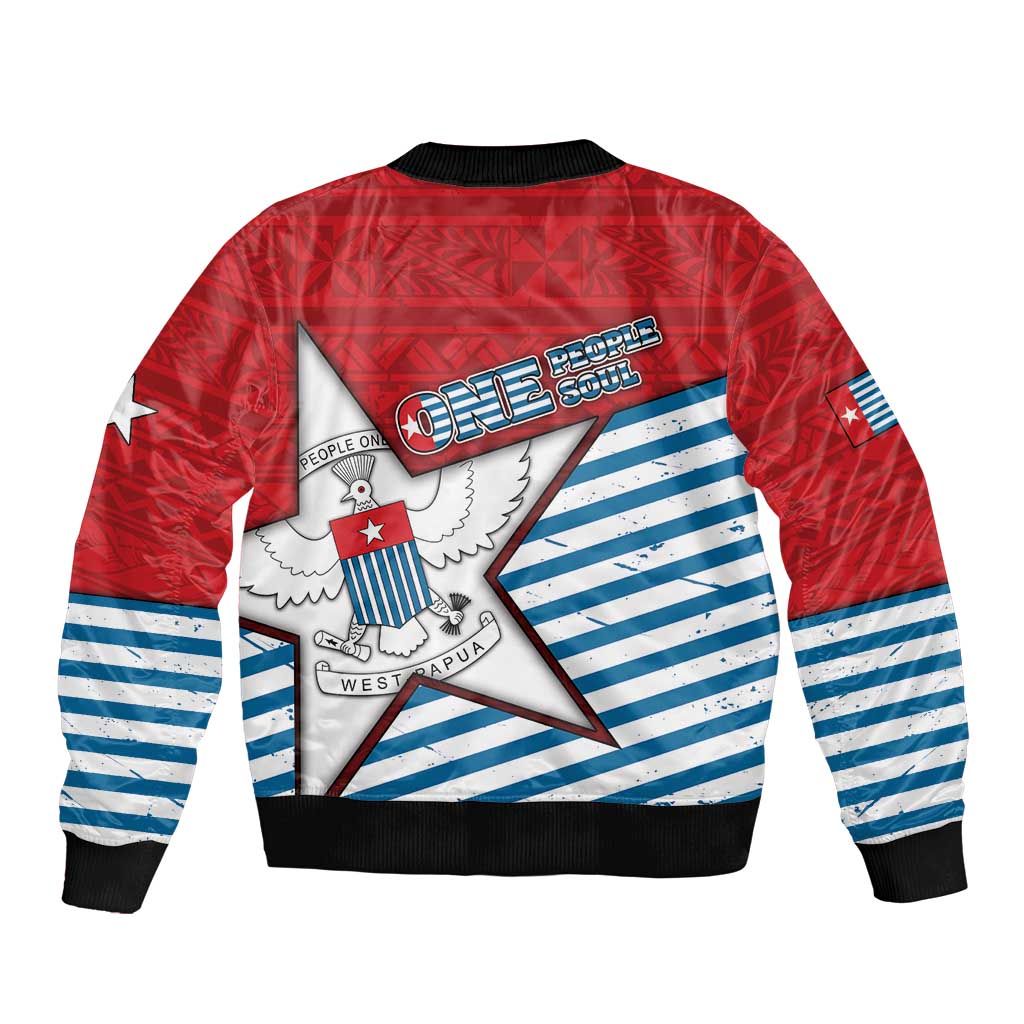 West Papua Morning Star Sleeve Zip Bomber Jacket One People One Soul - Polynesian Pride