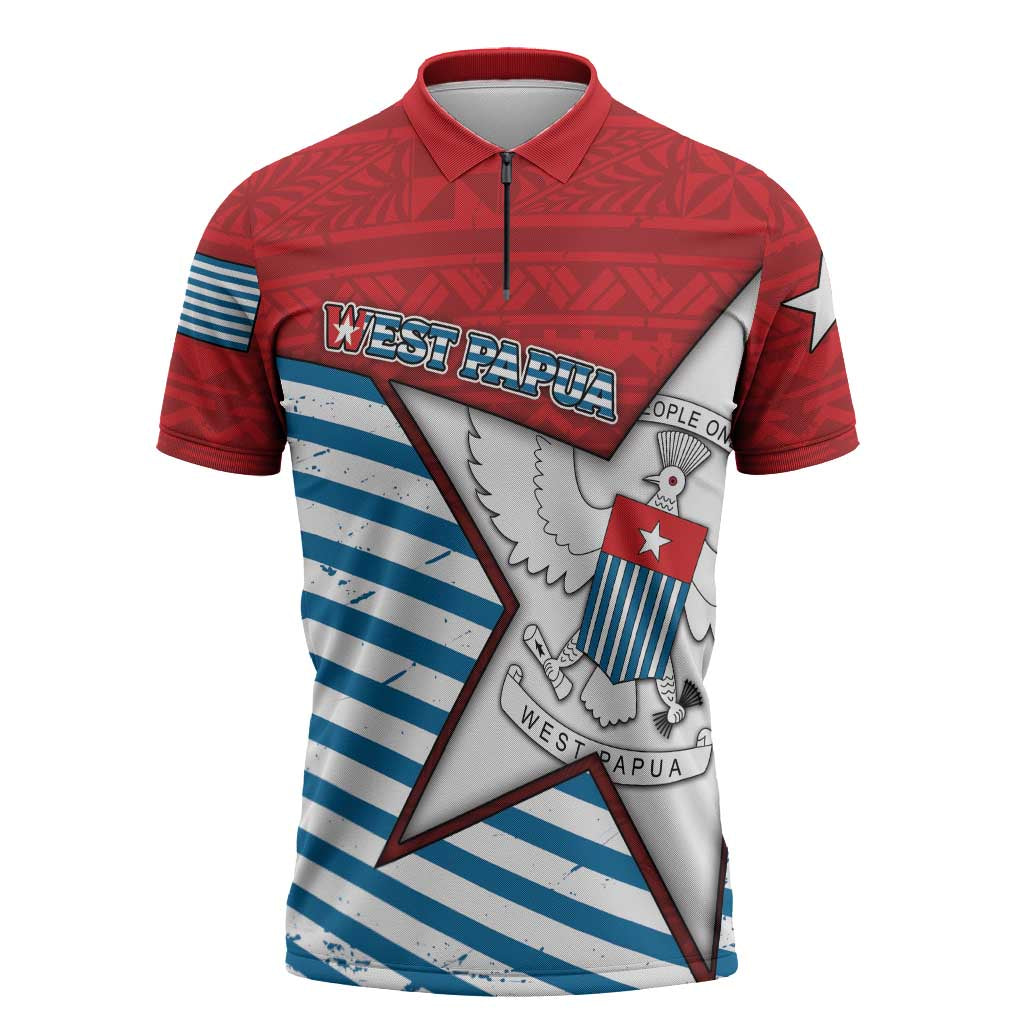 West Papua Morning Star Zipper Polo Shirt One People One Soul - Polynesian Pride