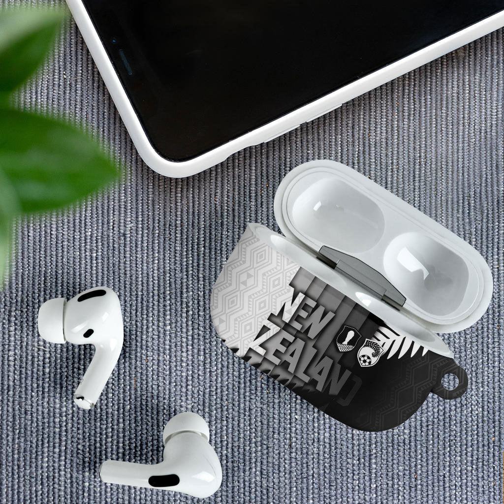 New Zealand Football AirPods Case Silver Fern Maori Pattern Monochrome
