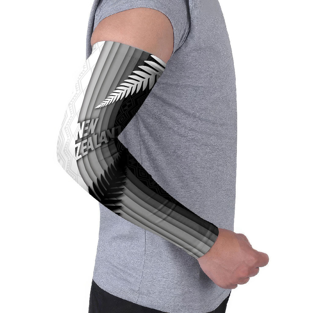 Custom New Zealand Football Arm Sleeves Silver Fern Maori Pattern Monochrome