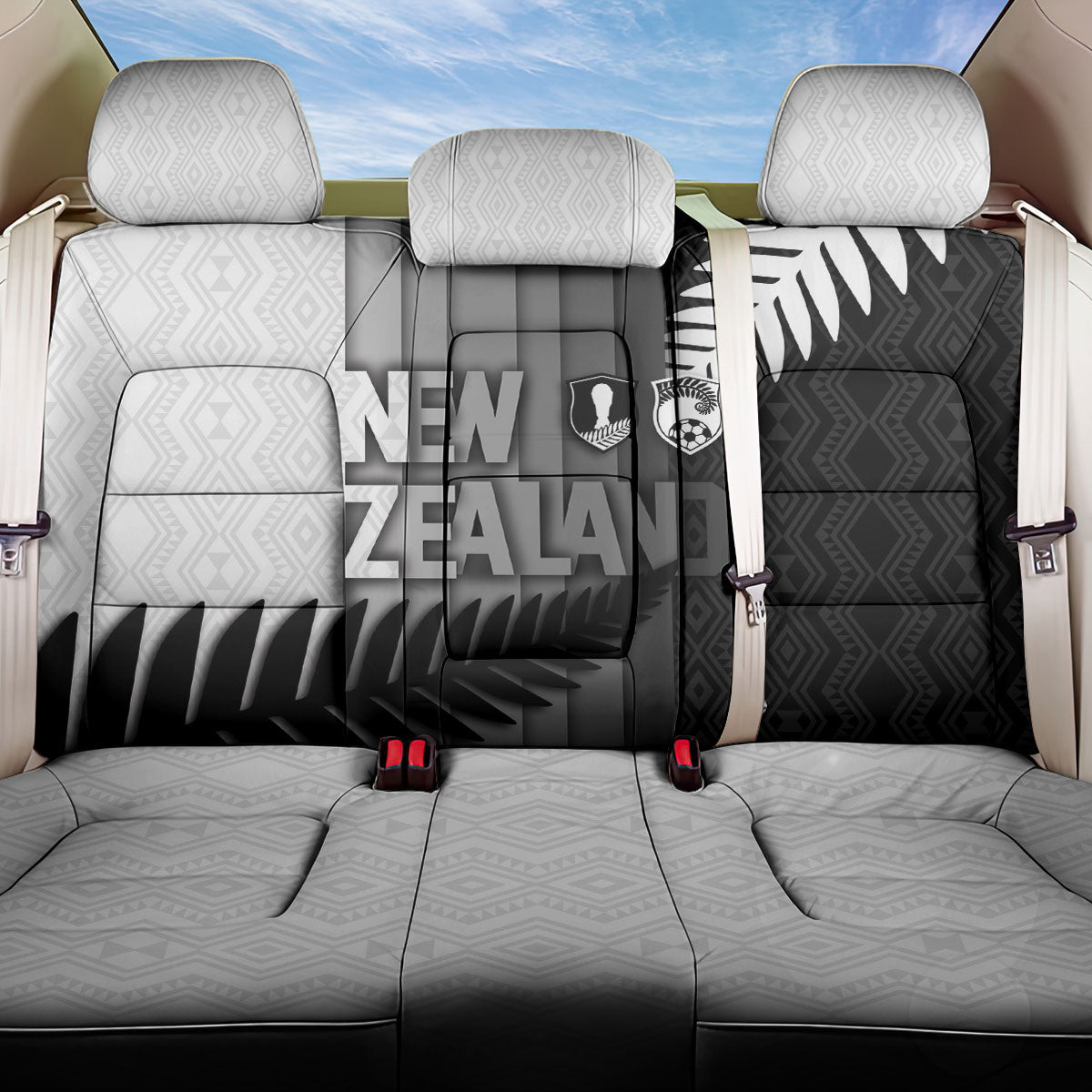 New Zealand Football Back Car Seat Cover Silver Fern Maori Pattern Monochrome