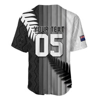 Custom New Zealand Football Baseball Jersey Silver Fern Maori Pattern Monochrome